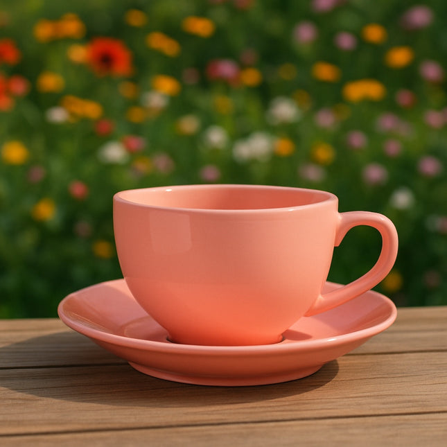 Cup Saucer Set ( SS Glossy Pink ) 6 cups 6 saucers
