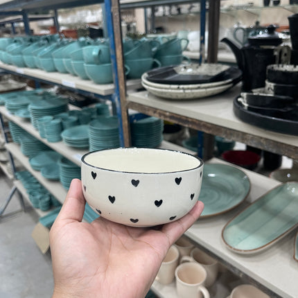 Leftover 5 inch Single Serving Bowl ( Glossy Off-White with Black Hearts )