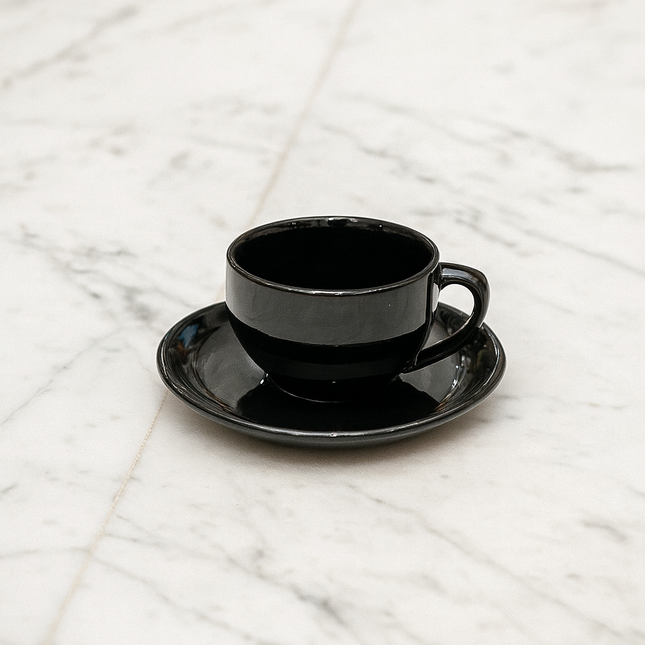 Cup Saucer Set ( SS Glossy Black ) 6 cups 6 saucers