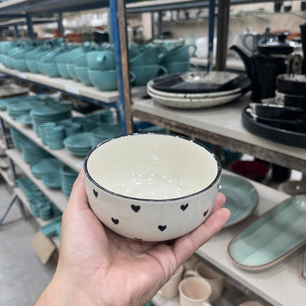 Leftover 5 inch Single Serving Bowl ( Glossy Off-White with Black Hearts )