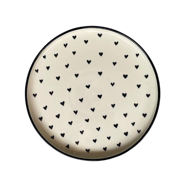 10 inch Classic Plate ( Glossy Off-White with Black Hearts )
