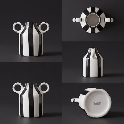 Monochrome Loop Vase 16cm ( Glossy Off-White with Black Stripes )