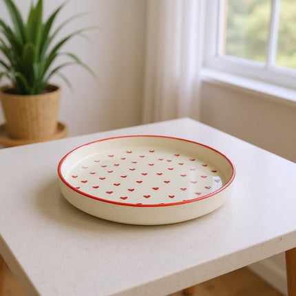 8 inch Classic Plate ( Glossy Off-White with Red Hearts )