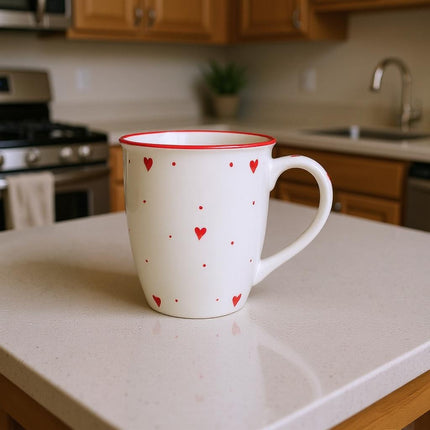 005 Mug ( Glossy Off-White with Red Hearts ) ( 350 ml )