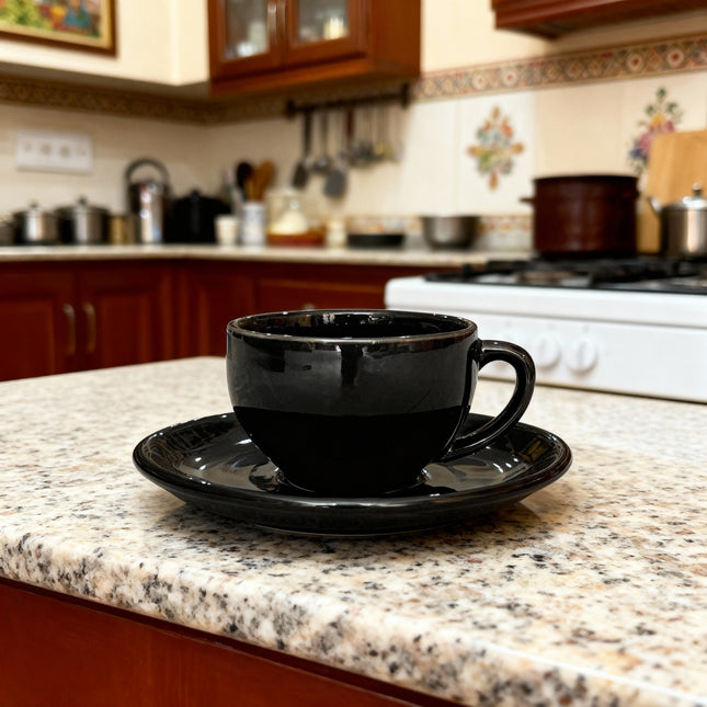 Cup Saucer Set ( SS Glossy Black ) 6 cups 6 saucers