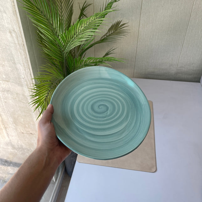 Leftover 13 inch Rimless Rice Dish ( Teal Colorline with Teal Rim and NO Specks )