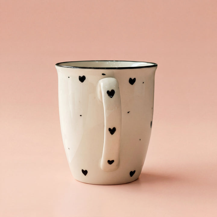 005 Mug ( Glossy Off-White with Black Hearts ) ( 350 ml )
