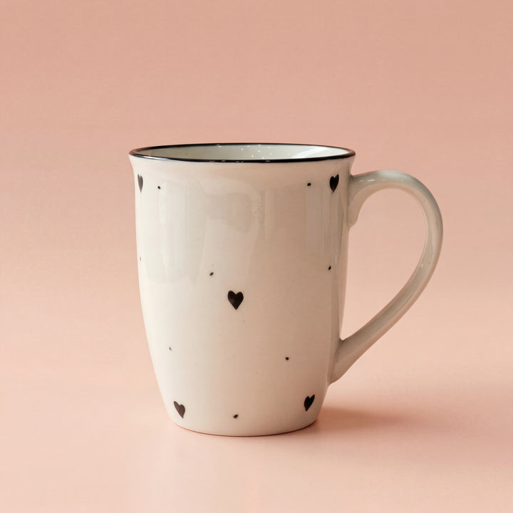 005 Mug ( Glossy Off-White with Black Hearts ) ( 350 ml )