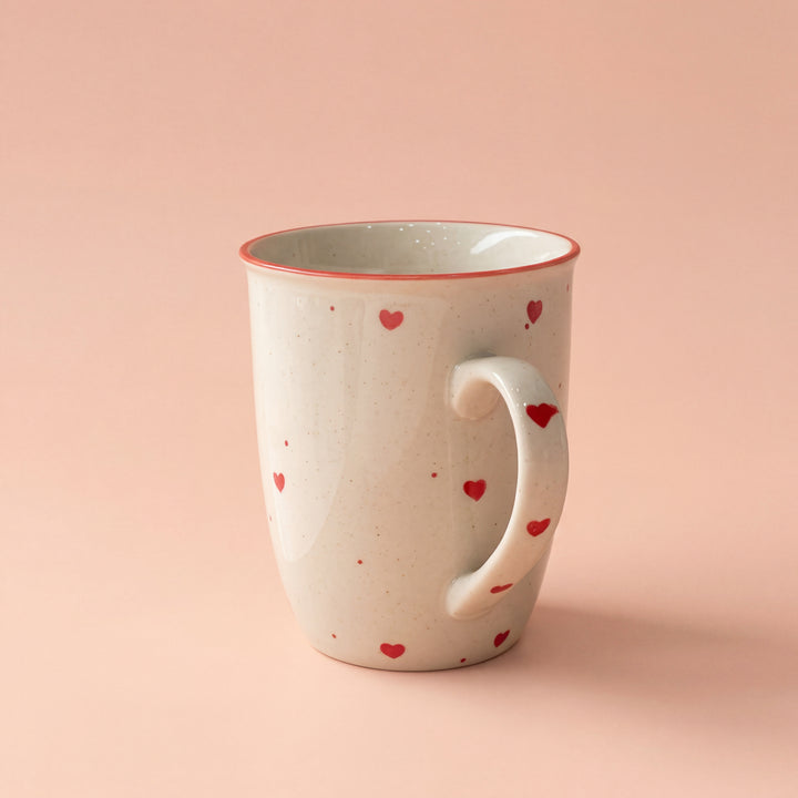 005 Mug ( Glossy Off-White with Red Hearts ) ( 350 ml )