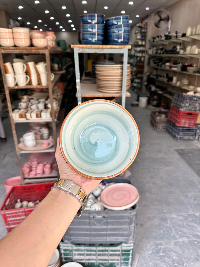 Leftover 5.5 inch Ripple Bowl ( Teal Colorline Brown line )