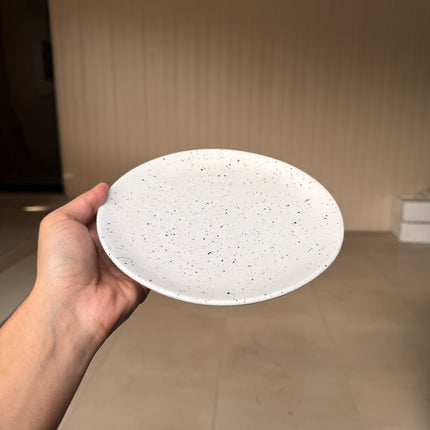 Leftover 8 inch Rimless Plate ( White Matte with Black Specks )