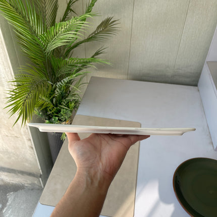 Leftover 12"x5" Flat Serving Platter ( White Matte with Brown Specks )