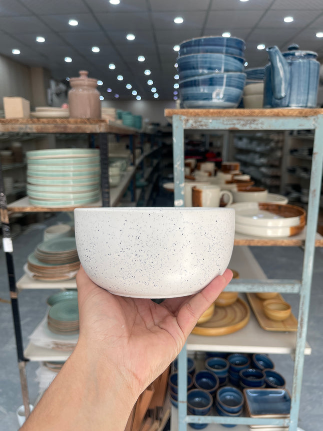 Leftover 6 inch Noodle Bowl ( White Matte with Black Specks )