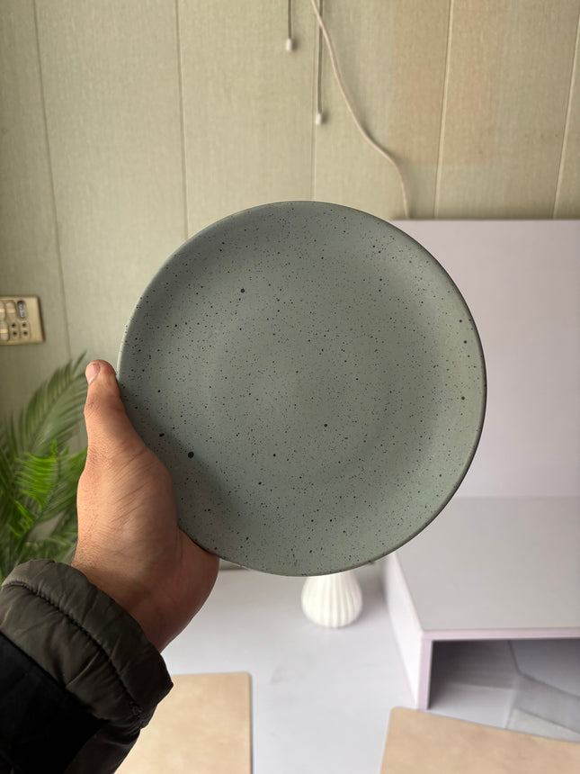 Leftover 8 inch Rimless Plate ( Grey Matte with black specks )