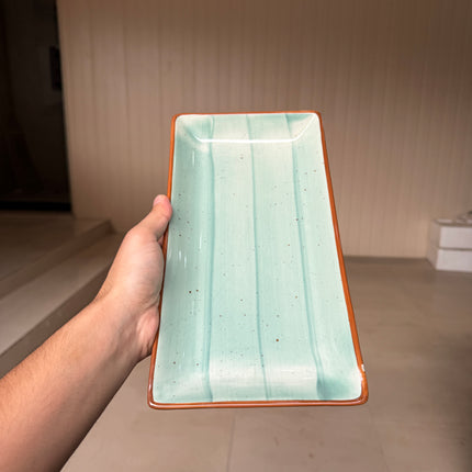 Leftover 11.5"x6" Rectangular Platter ( Teal Colorline )