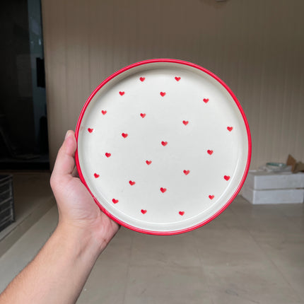 Leftover 8 inch Classic Plate ( Glossy Off-White with Red Hearts )