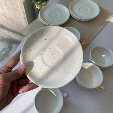 Leftover WM Cup Saucer Set ( White matte with brown specks ) 6 cups 6 saucers ( 220ml )