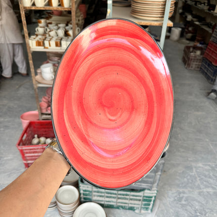 Leftover 13 inch Rimless Rice Dish ( Red Colorline Black line )