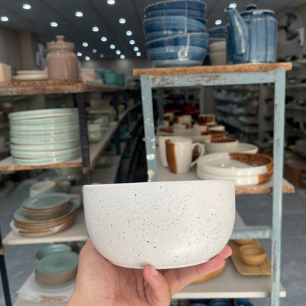 Leftover 6 inch Noodle Bowl ( White Matte with Black Specks )