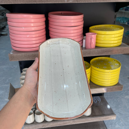 leftover 11.5"x6" YM Rectangular Platter ( Grey Colorline )