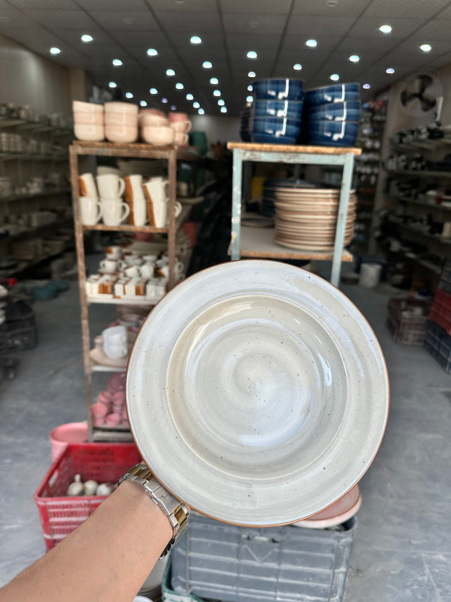 Leftover 9 inch Deep Gravy plate ( Grey Colorline Brown line with Brown specks )