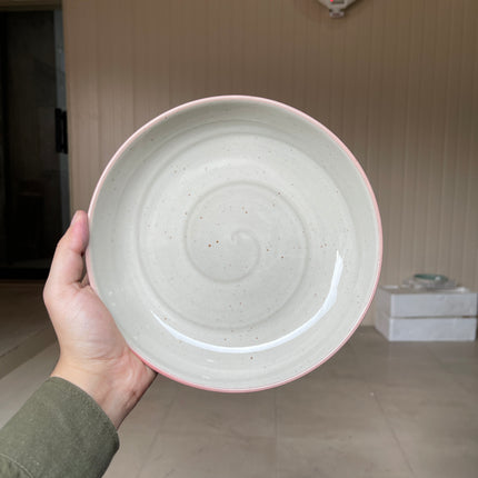 Leftover 8.5 inch Entree Bowl ( Grey Colorline with Pink Rim and Brown Specks )