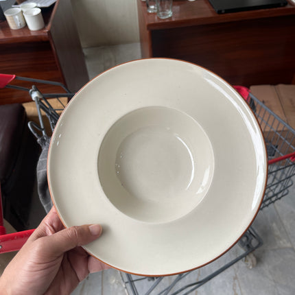 Leftover 9.5 inch Pasta Plate ( Glossy Off-White with Brown Line )