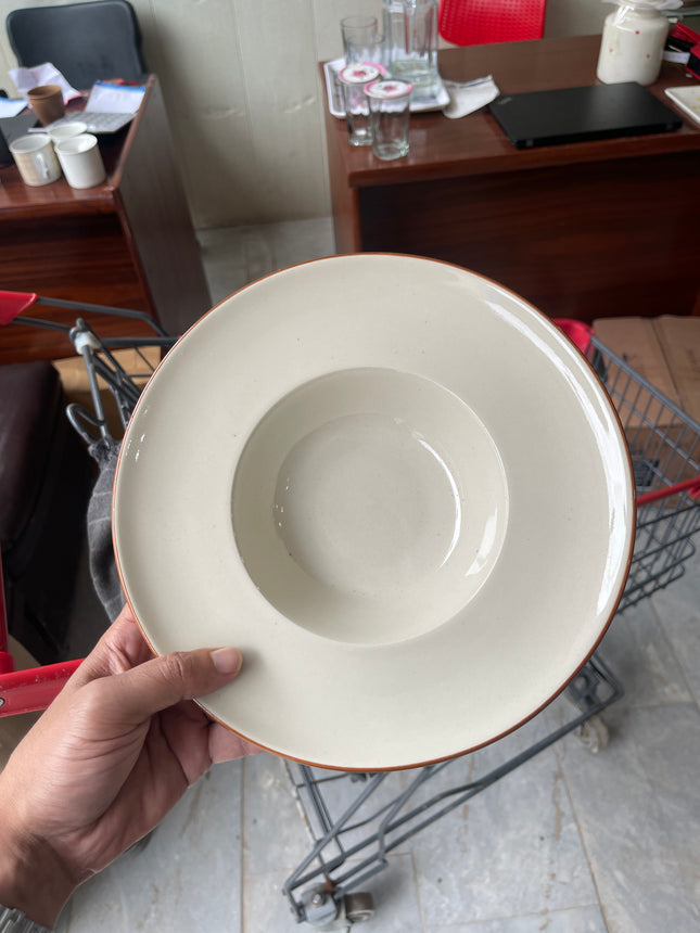 Leftover 9.5 inch Pasta Plate ( Glossy Off-White with Brown Line )