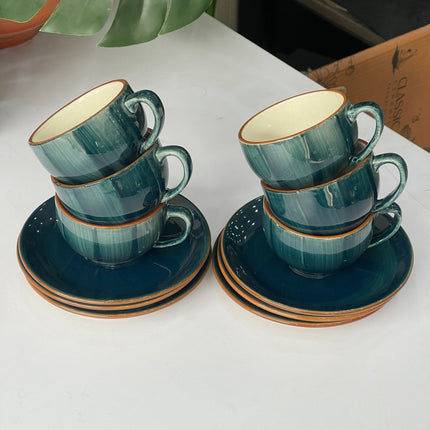 Leftover SS Cup Saucer Set ( Peacock Green Colorline ) 6 cups 6 saucers ( 200ml )