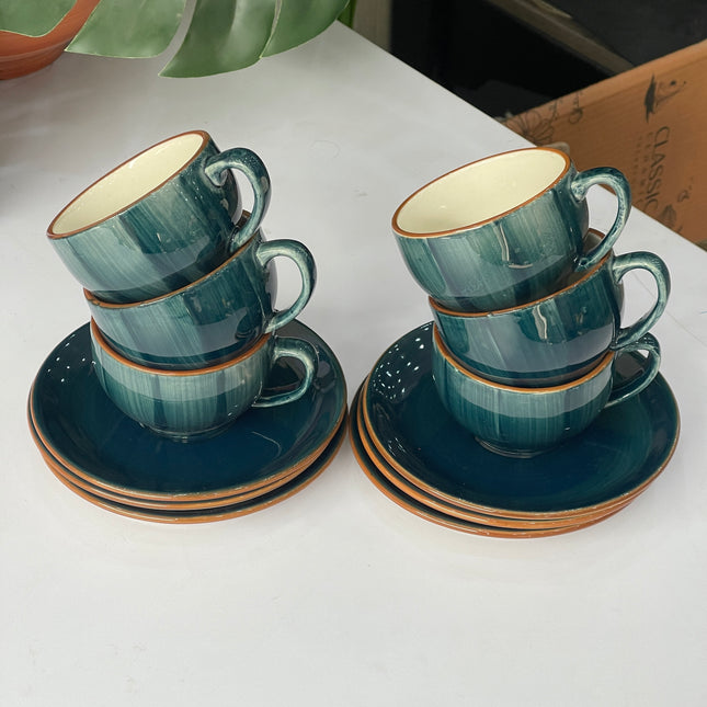 Leftover SS Cup Saucer Set ( Peacock Green Colorline ) 6 cups 6 saucers ( 200ml )