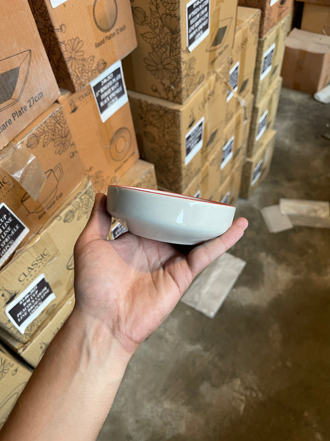 Leftover 4" sauce Bowl ( Glossy Off-White with Red Line )