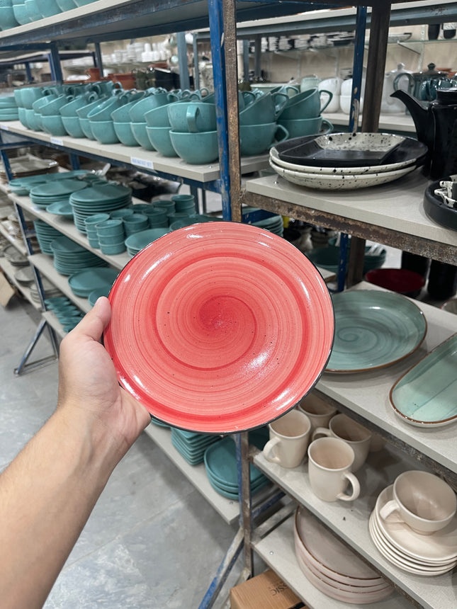 8 inch Rimless Plate ( Red Colorline Black line ) ( Set of 6 ) ( Super Discounted )