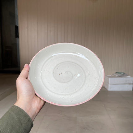 Leftover 8.5 inch Entree Bowl ( Grey Colorline with Pink Rim and Brown Specks )