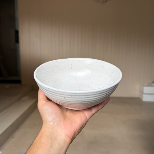 Leftover 7 inch Ripple Bowl ( White Matte with Brown Specks )
