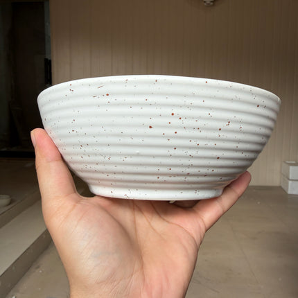 Leftover 7 inch Ripple Bowl ( White Matte with Brown Specks )