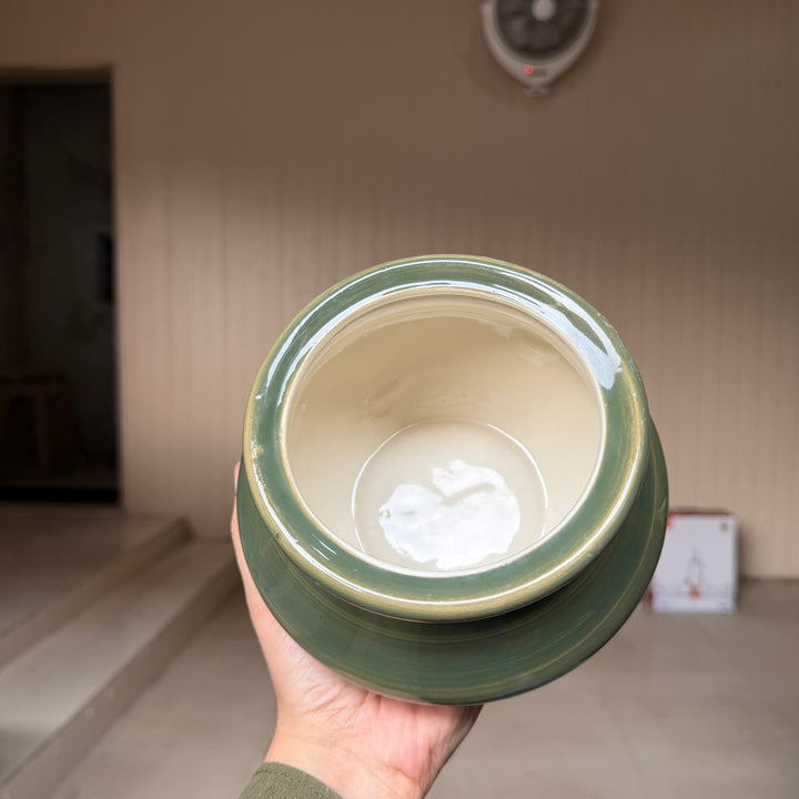 Leftover 5 inch Matka Handi ( Dark Green Colorline ) ( 1000 ml )