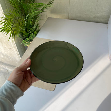 Leftover 8 inch Rimless Plate ( Dark Green Colorline with Black Rim )