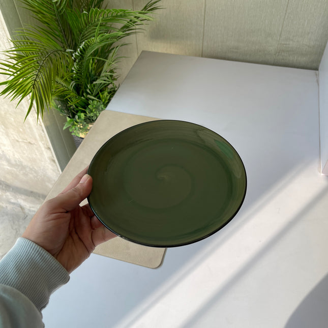 Leftover 8 inch Rimless Plate ( Dark Green Colorline with Black Rim )