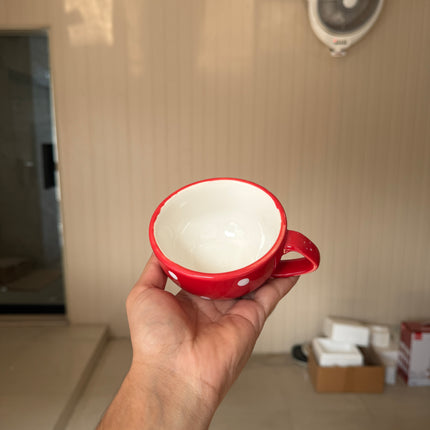Leftover D Handle Coffee Cup Small ( Glossy Red with White dots ) ( 220 ml )