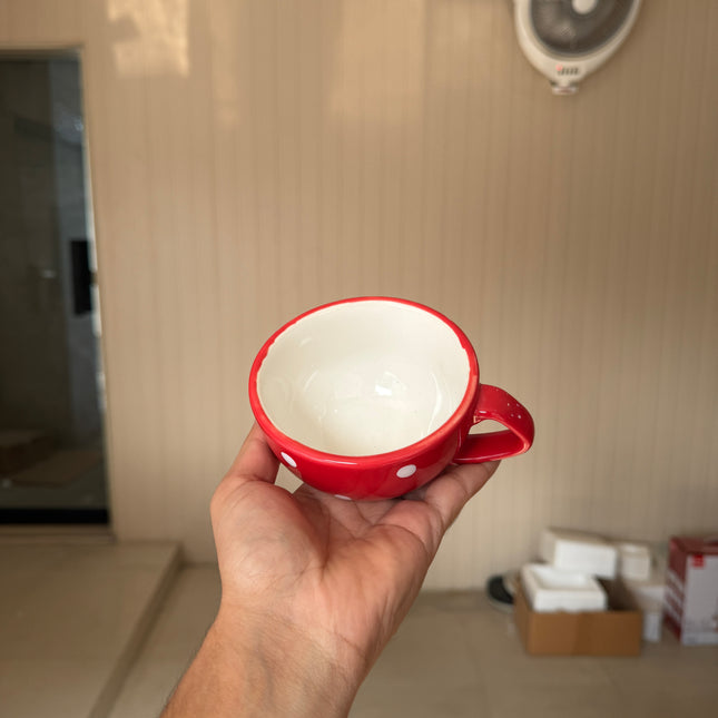 Leftover D Handle Coffee Cup Small ( Glossy Red with White dots ) ( 220 ml )
