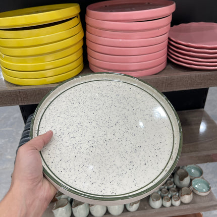 Leftover 10 inch Classic Plate ( Glossy Off-White with Dark Green Lines )