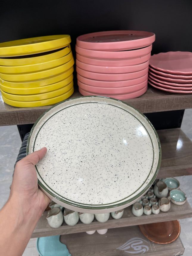 Leftover 10 inch Classic Plate ( Glossy Off-White with Dark Green Lines )