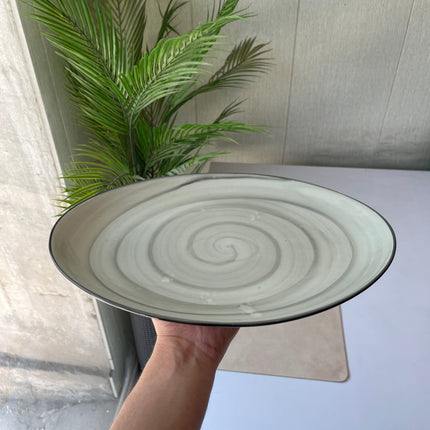 Leftover 13 inch Rimless Rice Dish ( Grey Colorline with Black line on rim )
