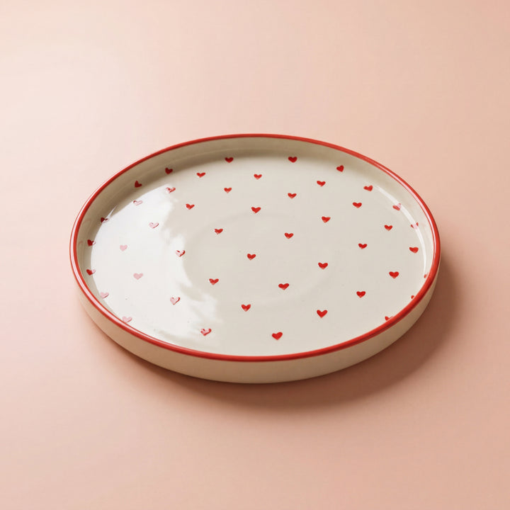 10 inch Classic Plate ( Glossy Off-White with Red Hearts )