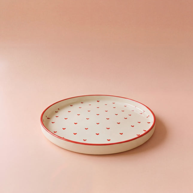 10 inch Classic Plate ( Glossy Off-White with Red Hearts )
