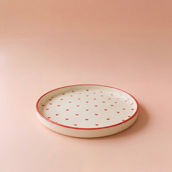 10 inch Classic Plate ( Glossy Off-White with Red Hearts )