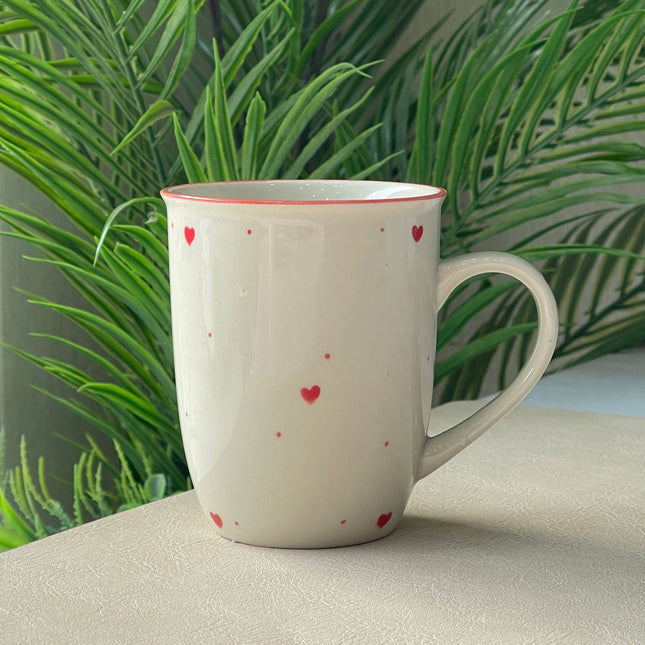 005 Mug ( Glossy Off-White with Red Hearts ) ( 350 ml )