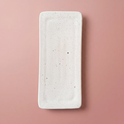 12"x5" Flat Serving Platter ( White Matte with Brown Specks )