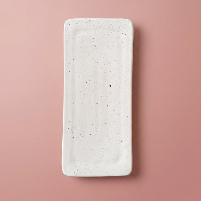12"x5" Flat Serving Platter ( White Matte with Brown Specks )