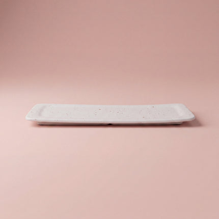 12"x5" Flat Serving Platter ( White Matte with Brown Specks )